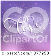 Clipart Of Love Text Over A Heart And Star Spiral Burst On Purple Royalty Free Vector Illustration