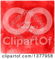 Poster, Art Print Of Diamond Swirl Frame With Happy Valentines Day Text Over Red Watercolor
