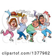 Poster, Art Print Of Dancing Line Of Mardi Gras People Having A Blast And Carrying Hot Bbq Food