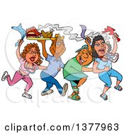 Poster, Art Print Of Dancing Line Of Mardi Gras Couples Having A Blast And Carrying Hot Bbq Food