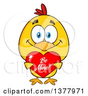 Poster, Art Print Of Yellow Chick Holding A Be Mine Valentine Heart