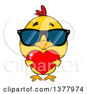 Poster, Art Print Of Yellow Chick Wearing Sunglasses And Holding A Valentine Heart