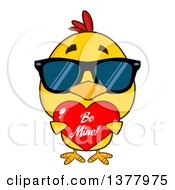 Poster, Art Print Of Yellow Chick Wearing Sunglasses And Holding A Be Mine Valentine Heart