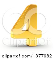 3d Golden Digit Number 4 On A Shaded White Background