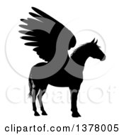 Clipart Of A Black Silhouette Of A Winged Pegasus Horse In Profile Royalty Free Vector Illustration by AtStockIllustration