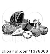 Poster, Art Print Of Vintage Black And White Woodcut Still Life Of Fruit