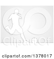 Poster, Art Print Of White Silhouetted Male Soccer Player In Action Over Gray