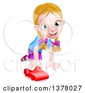 Poster, Art Print Of Happy White Girl Playing With A Toy Car