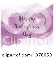 Happy Valentines Day Greeting With Hearts And Purple Watercolor