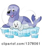 Poster, Art Print Of Happy Seal And Pup Sitting On Ice