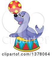 Poster, Art Print Of Happy Seal Playing With A Ball On A Podium