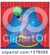 Poster, Art Print Of Happy Seal Playing With A Ball On Stage
