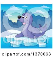 Clipart Of A Happy Seal Sitting On Ice Royalty Free Vector Illustration by visekart