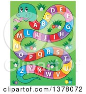 Poster, Art Print Of Happy Snake With An Alphabet Body Over Grass