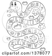 Clipart Of A Black And White Happy Snake With An Alphabet Body Royalty Free Vector Illustration