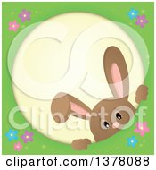 Poster, Art Print Of Happy Brown Bunny Rabbit Peeking Through A Round Frame