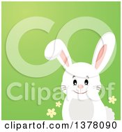 Poster, Art Print Of Happy White Bunny Rabbit Over A Gradient Green Background