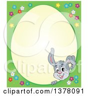 Poster, Art Print Of Happy Gray Bunny Rabbit Peeking Through An Easter Egg Shaped Frame