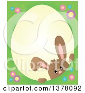 Clipart Of A Happy Brown Bunny Rabbit Peeking Through An Egg Shaped Frame Royalty Free Vector Illustration