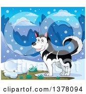Clipart Of A Happy Husky Dog In The Snow Royalty Free Vector Illustration by visekart