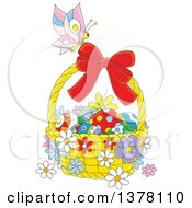 Poster, Art Print Of Butterfly On A Basket Of Easter Eggs And Flowers