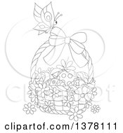 Poster, Art Print Of Black And White Butterfly On A Basket Of Easter Eggs And Flowers
