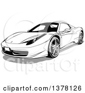 Clipart Of A Black And White Sports Car And Shadow Royalty Free Vector Illustration by dero