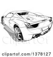 Clipart Of A Black And White Sports Car And Shadow Royalty Free Vector Illustration by dero