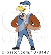 Poster, Art Print Of Cartoon Bald Eagle Mechanic Man Holding A Wrench