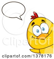 Clipart Of A Yellow Chick Peeking Around A Corner And Talking Royalty Free Vector Illustration