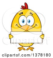 Clipart Of A Yellow Chick Holding A Blank Sign Royalty Free Vector Illustration