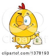 Poster, Art Print Of Yellow Chick Winking And Holding A Money Bag
