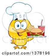 Poster, Art Print Of Yellow Chef Chick Holding A Tray With Fast Food