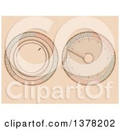 Clipart Of A Sketched Colorful Button And Dial Over Beige Royalty Free Vector Illustration
