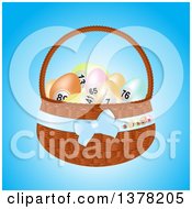 Poster, Art Print Of 3d Basket Of Pastel Bingo Easter Eggs Over Blue