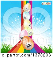 Poster, Art Print Of Rainbow With 3d Pastel Easter Eggs Over Grass And A Burst