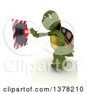 Poster, Art Print Of 3d Tortoise Pushing A Help Button On A White Background