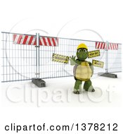 Poster, Art Print Of 3d Tortoise Construction Worker Gesturing To Stop In Front Of A Barrier On Shading