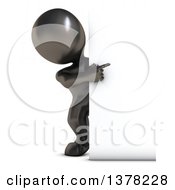 Poster, Art Print Of 3d Black Man Pointing Around A Sign On A White Background