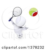 Poster, Art Print Of 3d White Man Playing Tennis On A White Background