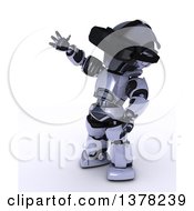 3d Silver Robot Wearing A Vr Headset On A White Background
