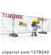 Poster, Art Print Of 3d Silver Robot Construction Worker Gesturing To Stop In Front Of A Barrier On Shading