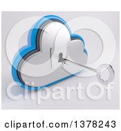 Clipart Of A 3d Silver And Blue Cloud Drive Icon With A Key And Hole On Off White Royalty Free Illustration by KJ Pargeter