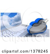 Poster, Art Print Of 3d Hd Cctv Security Surveillance Camera Mounted On Cloud Icon Resting On A Laptop Computer On White