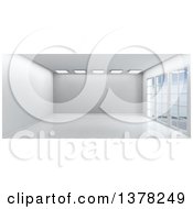 Poster, Art Print Of 3d White Empty Room Interior With Floor To Ceiling Windows