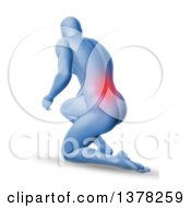 3d Blue Anatomical Man Kneeling On The Floor With Glowing Red Back Pain On Shaded White