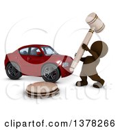Poster, Art Print Of 3d Brown Man Auctioning A Car On A White Background