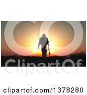 Poster, Art Print Of 3d Silhouetted Soldier Walking Away With His Head Down Rifle In Hand Against A Sunset