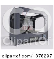 Poster, Art Print Of 3d Printer Printing A Home On A White Background