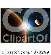 Clipart Of 3d Fictional Planets And Sunrise Royalty Free Illustration